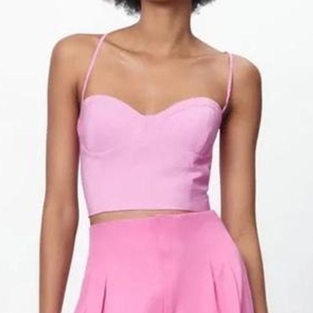 Zara pink wrap back bustier corset crop top